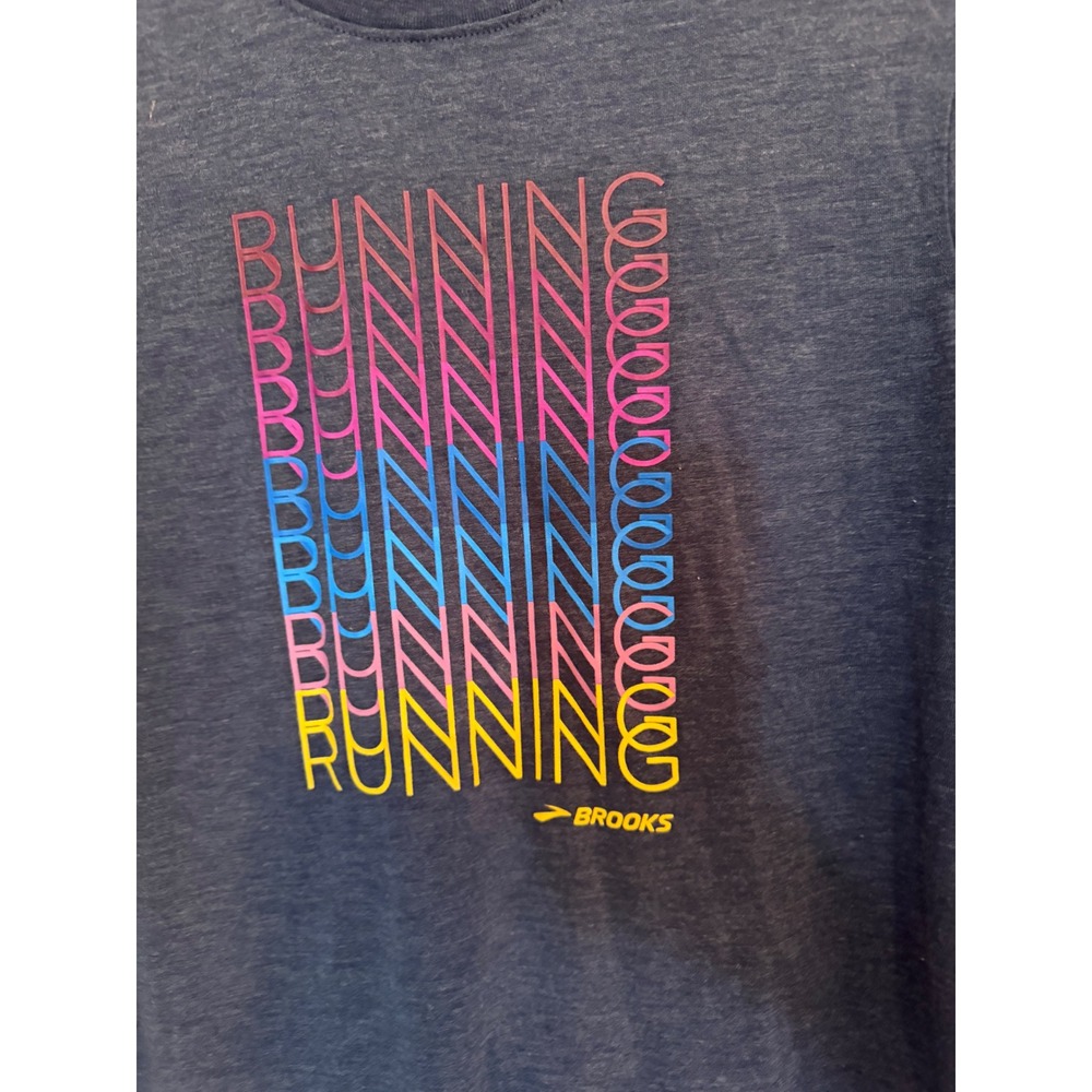 Brooks Women Running Graphic Tee Shirt Navy Blue Heather Short Sleeve Large - Picture 2 of 4
